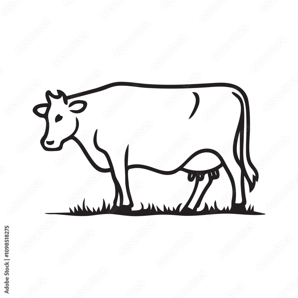 Fototapeta premium Black and white cow illustration standing on grass