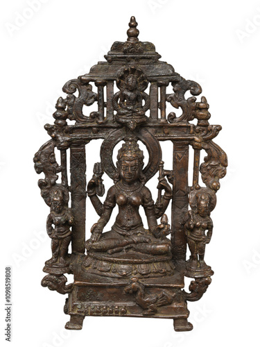 10th Century Jain Goddess Padmavati - Antique Indian Bronze Sculpture photo