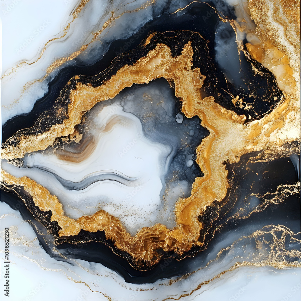 Obraz premium Abstract Gold & Black Resin Art. Fluid Swirls