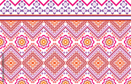 Geometric ethnic oriental pattern traditional Design for background,carpet,wallpaper,clothing,wrapping,Batik,fabric,Vector embroidery style.