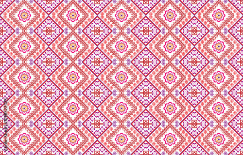 Geometric ethnic oriental pattern traditional Design for background,carpet,wallpaper,clothing,wrapping,Batik,fabric,Vector embroidery style.