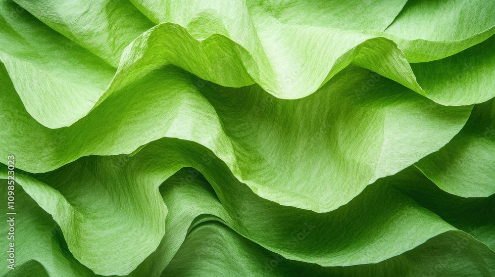 Obraz premium Vibrant Green Textured Paper with Flowing Ruffles and Layers