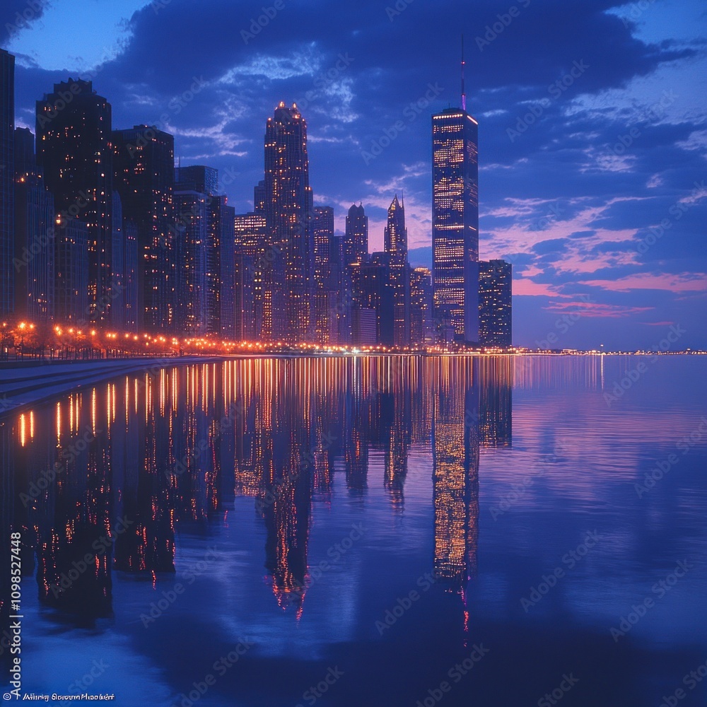 Fototapeta premium City Skyline Reflection In Twilight Water