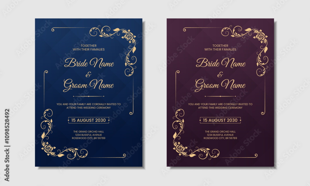 Naklejka premium Invitation card design, luxury floral wedding invitation design template