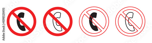 No photos and no phones forbidden sign. No mobile phone sign vector design. No phone icon set. Turn off phone icon set. Vector illustration
