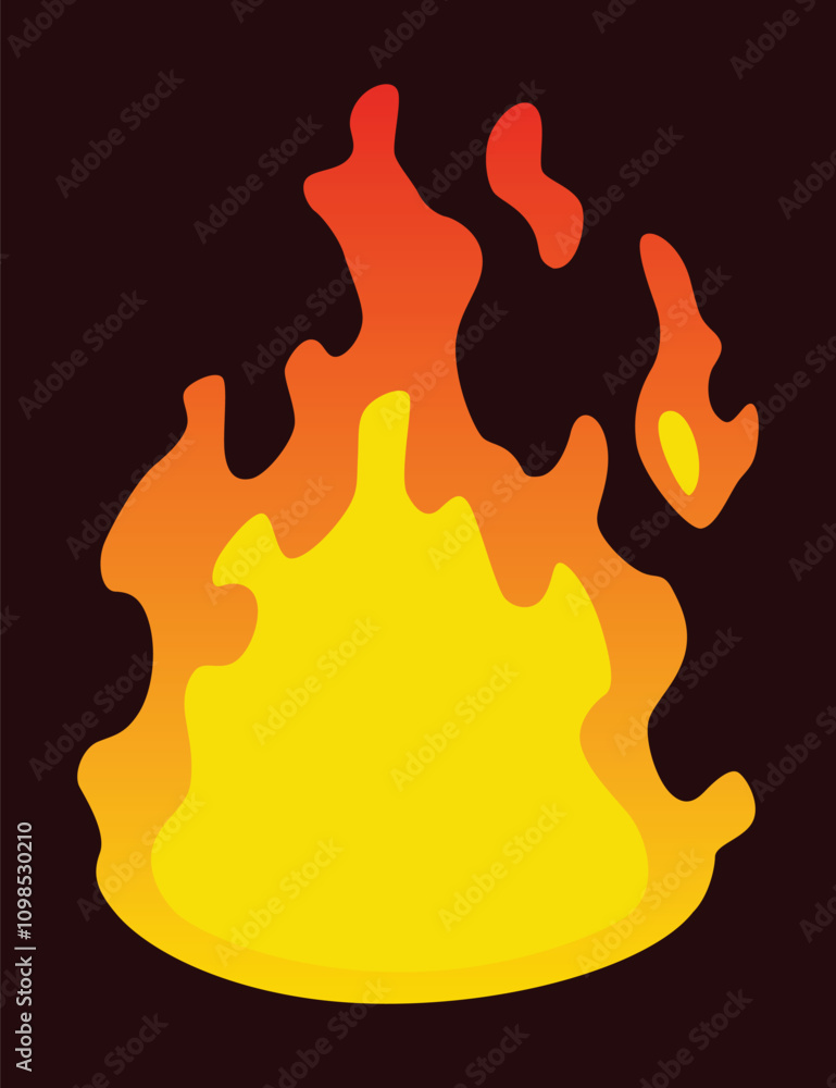 Fire animation sprite. Red and orange fire flame. Hot flaming element for game animation. Vector icon in cartoon style