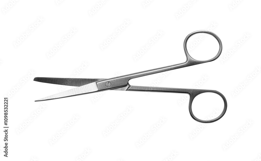 Stainless steel scissors isolated on white background.