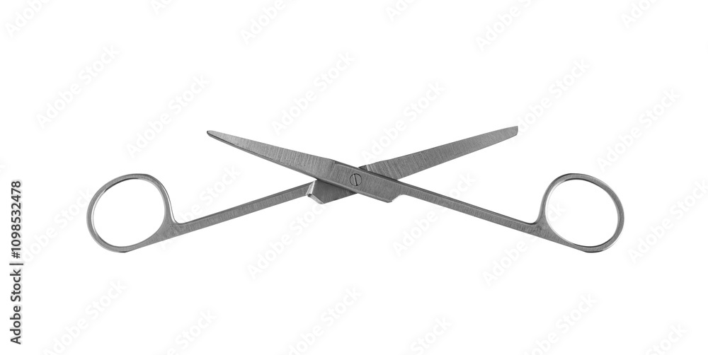 Stainless steel scissors isolated on white background.