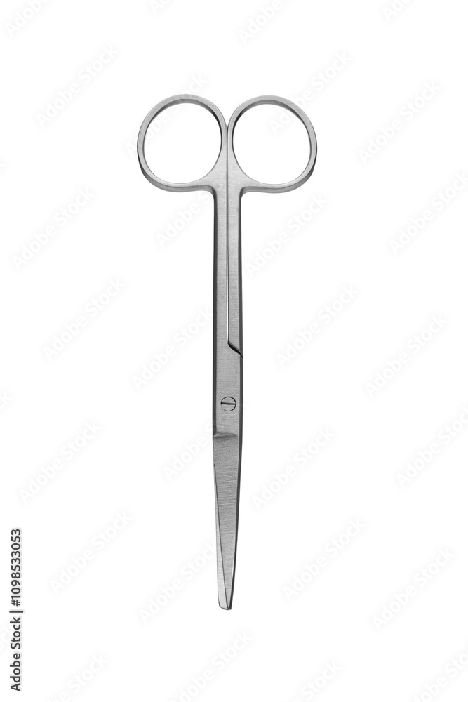 Stainless steel scissors isolated on white background.