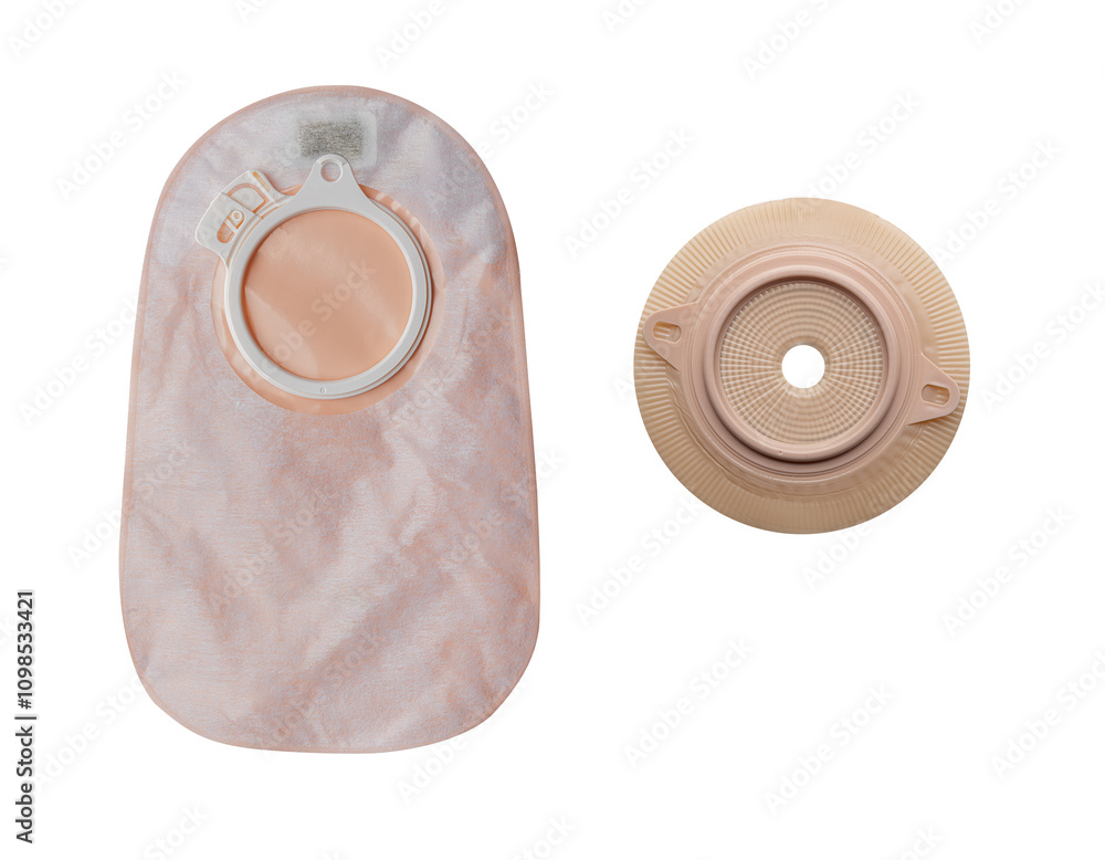 Colostomy bag isolated on white background.