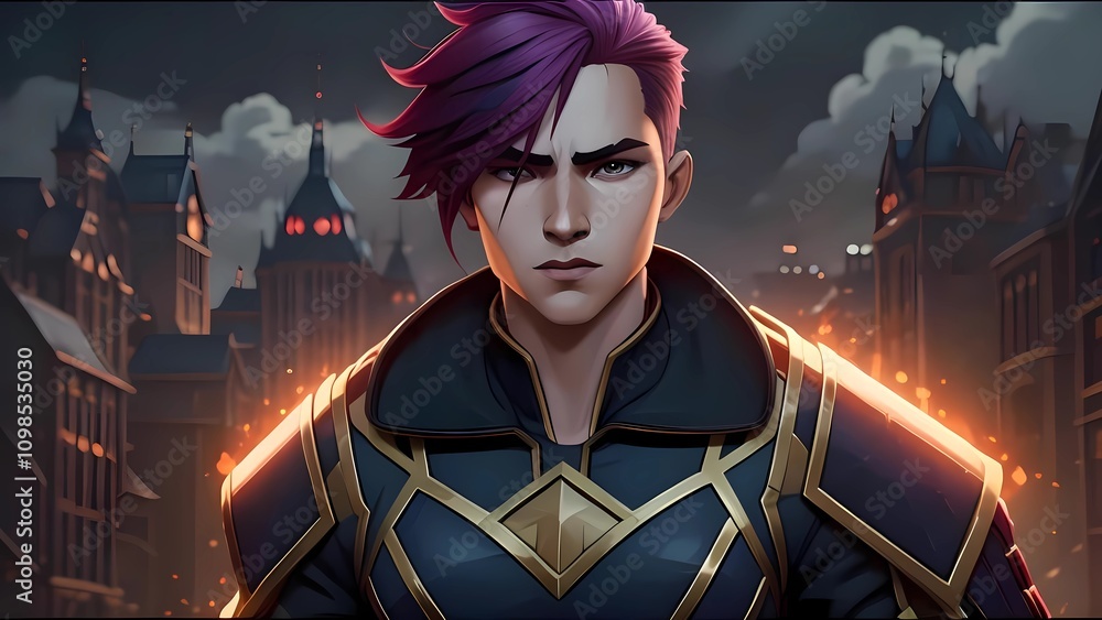 Obraz premium Mystical Warrior in a Burning City