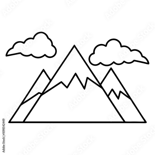 Cloudy Peaks Line Art Vector