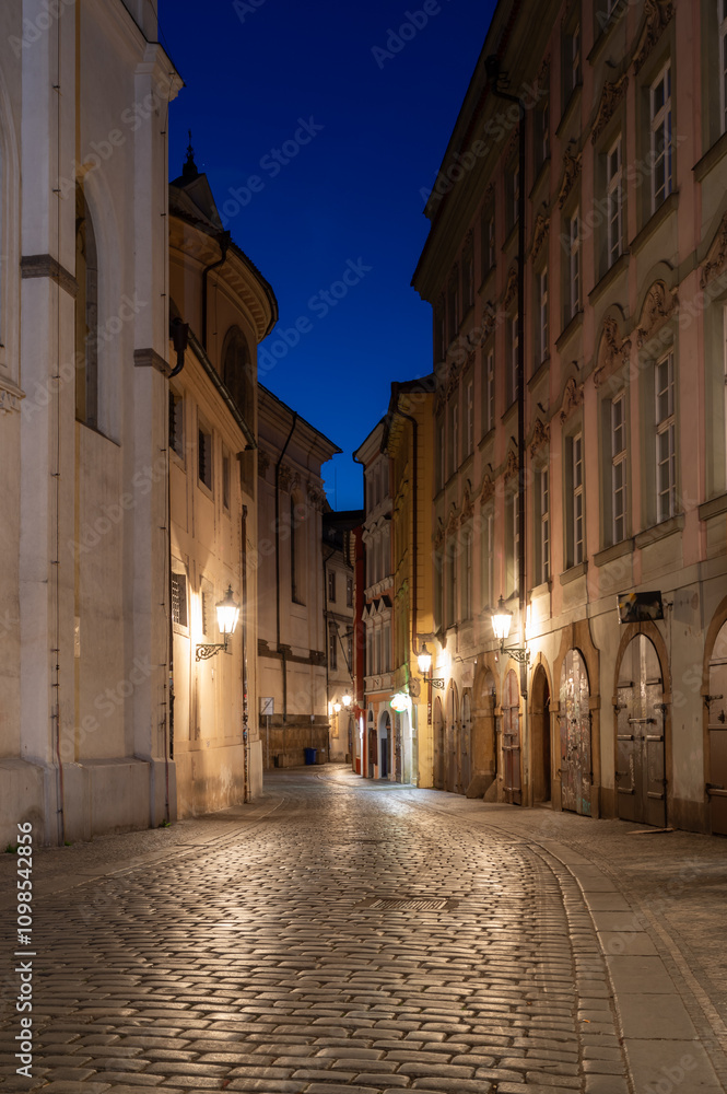 Obraz premium Karlova (Charles) street in Prague Old Town at night, Prague, Czech Republic