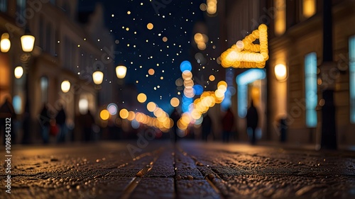 Wet road in the city from the first person