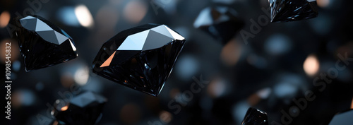 Abstract dark background with floating black diamonds photo