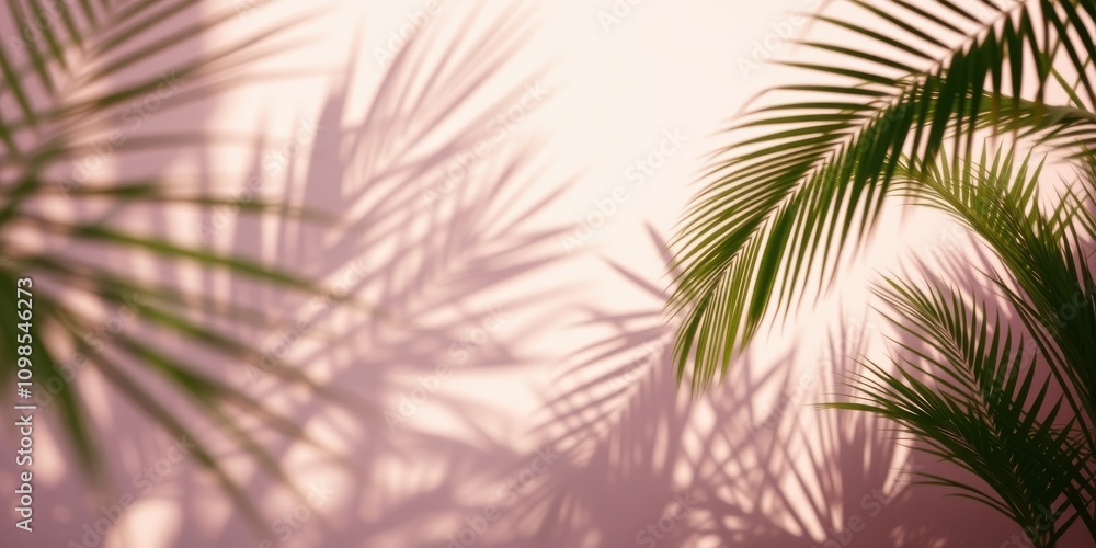 Obraz premium Palm Fronds Casting a Shadow on a Pink Wall