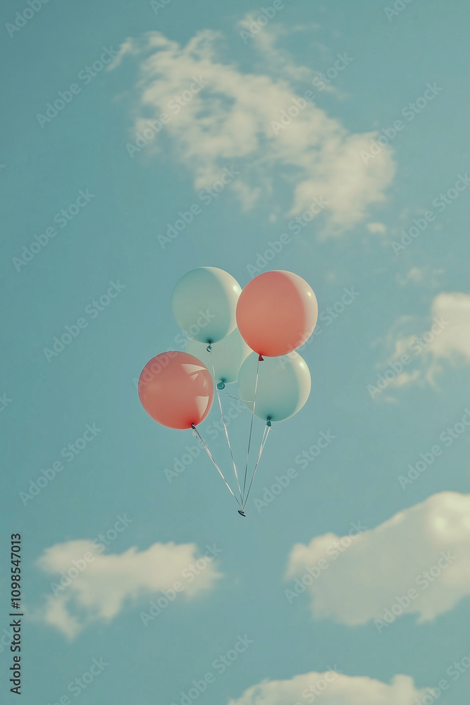 Fototapeta premium Pastel Colored Balloons Floating in the Clear Sky