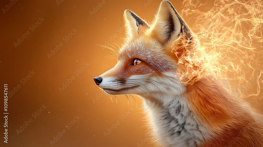 Obraz premium The portrait depicts a majestic fox with fiery orange fur, piercing eyes, and a sleek, pointed snout