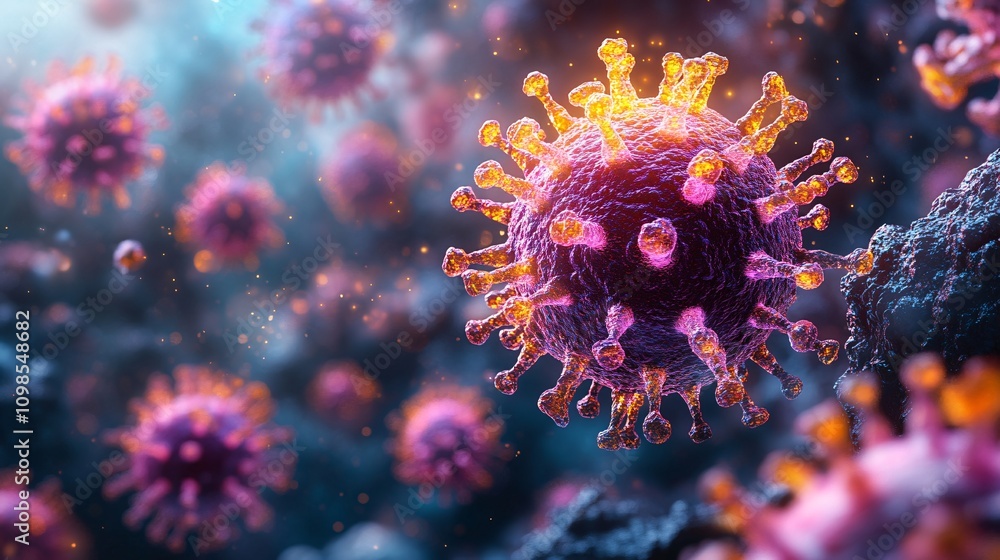 Fototapeta premium Microscopic View of Virus: Detailed 3D Render of Viral Structure
