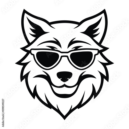 Barbershop Logo Featuring Wolf Vector Illustration with Sunglasses