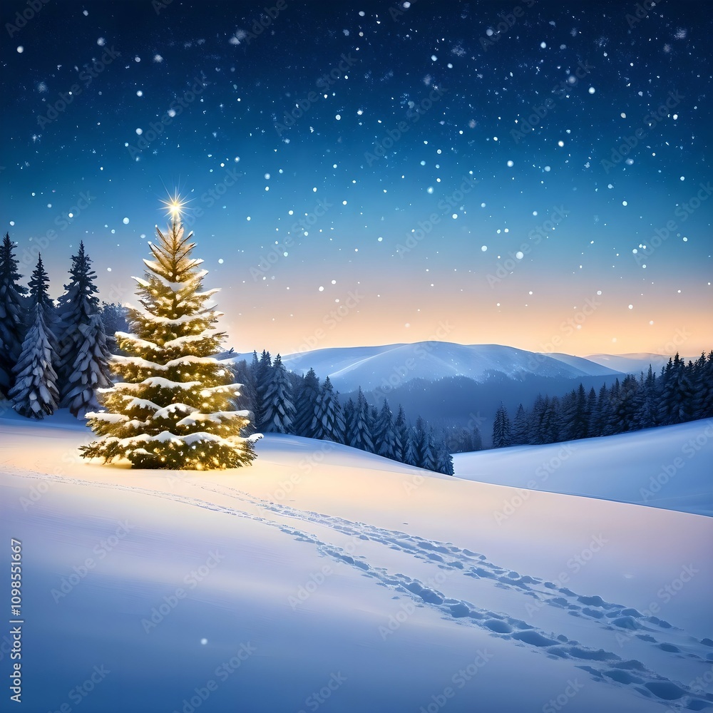 Fototapeta premium Christmas Tree Against Winter Mountains