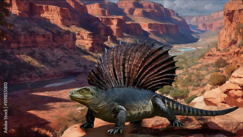 Edaphosaurus on a Rock Ledge