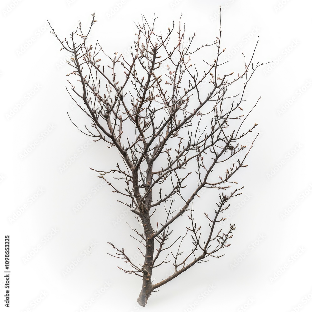Fototapeta premium Minimalist artwork featuring bare tree branches on white background.