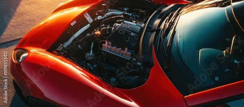 Gleaming Red Sports Car Engine Bay photo