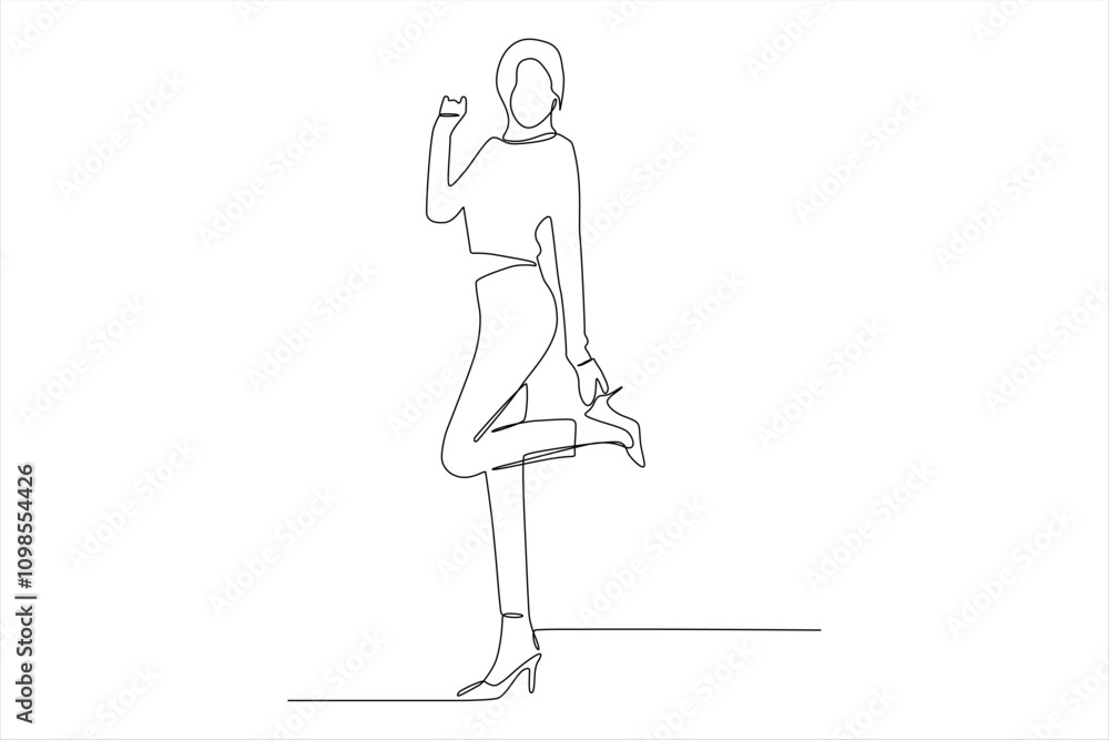 Fototapeta premium A minimalist line drawing of a person posing gracefully with one leg raised.