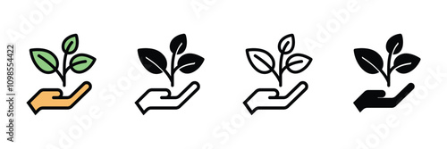 Set of Reforestation icon collection. Hand holding plant symbol. Vector Illustration.