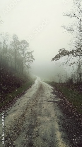 A Serene Road Shrouded in Fog - A Mysterious Journey into the Distance Amidst Nature's Tranquility and Ethereal Landscapes