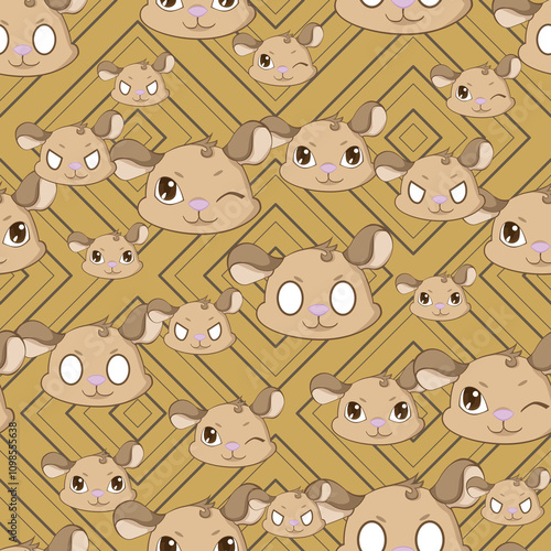 Expressive Gerbil Cartoon Repeat Pattern Design