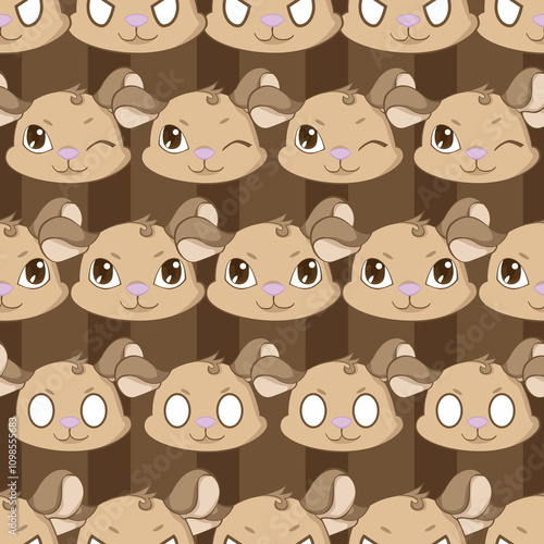 Expressive Gerbil Cartoon Repeat Pattern Design