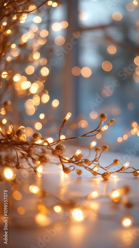 Soft glowing lights create a cozy atmosphere in a beautifully decorated indoor space