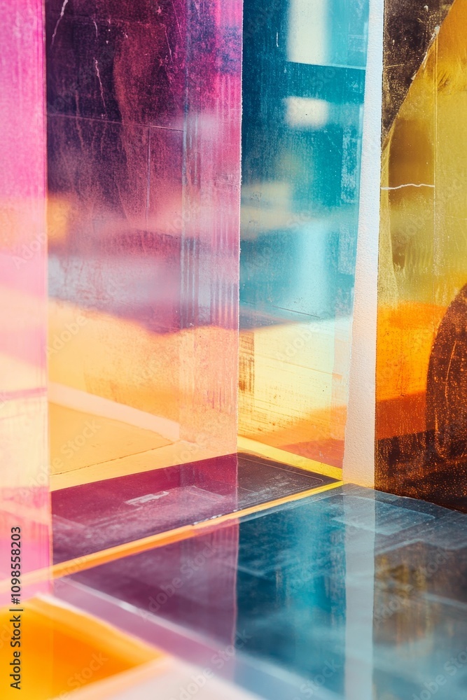 Naklejka premium Abstract colorful translucent panels, vibrant reflections.