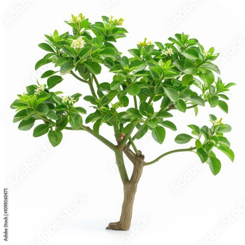 Isolated Euphorbia milii tree on white background. photo