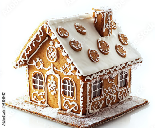 a christmas gingerbread house isolated on a white background photo