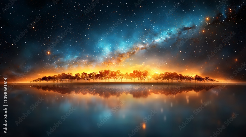 Obraz premium The painting depicts a breathtaking expanse of stars stretching across the night sky, highlighting the sheer magnitude and splendor of the cosmos.