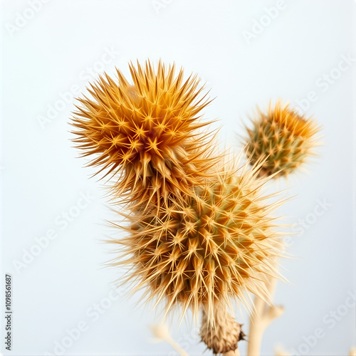 A prickly dry plant golden thistle (sic) in bulk. The expression is extremely prickliness photo