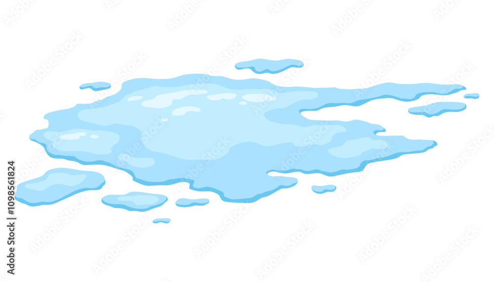 Water spill puddle. Blue liquid shape in flat cartoon style. Clean fluid drop design element isolated on white background