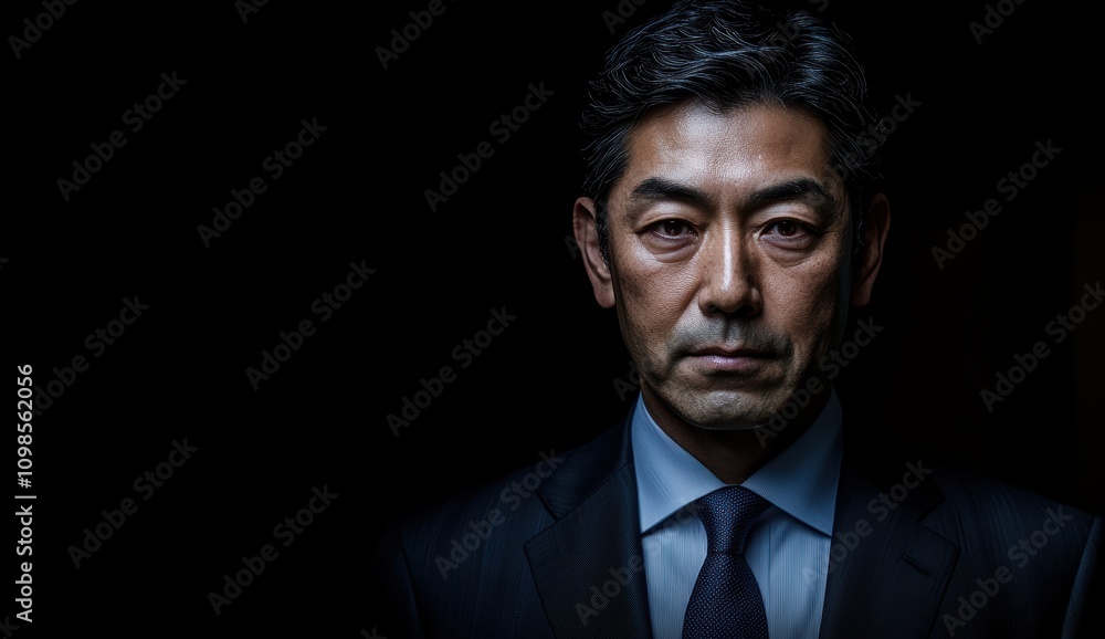Fototapeta premium 厳しい表情でカメラを見つめる男性のポートレート