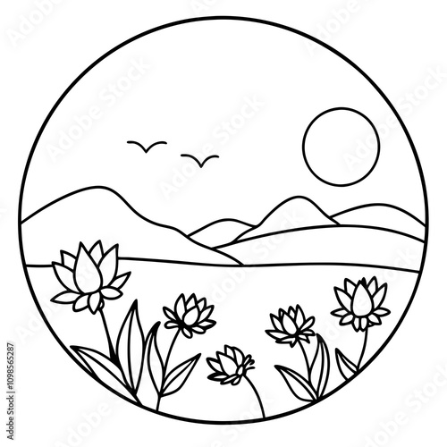 Flourishing Horizon Line Art Vector