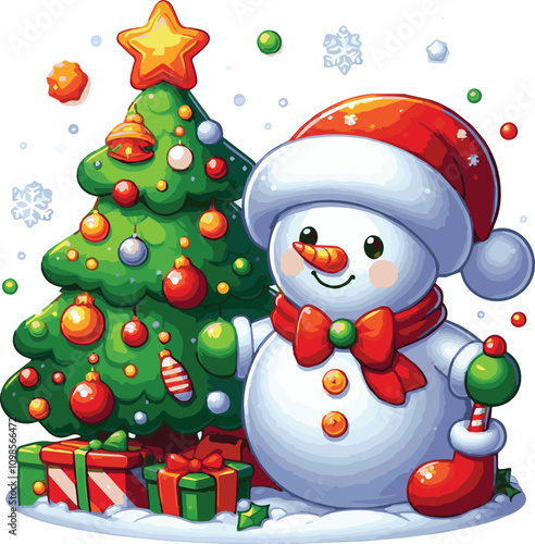 snowman wearing a Santa hat and bootie standing 