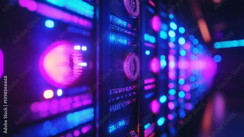 Fototapeta premium Futuristic Server Room with Neon Lights