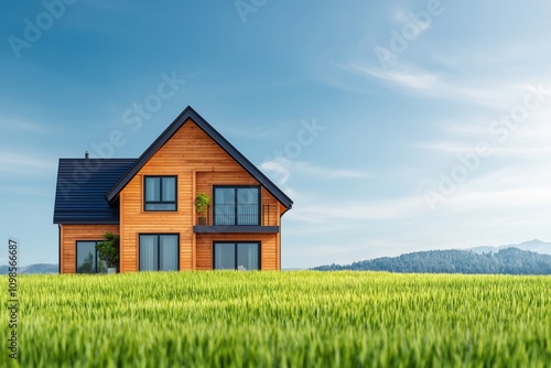 Wallpaper Mural Serene Escape: Cozy Wooden House with Terrace Amid Scenic Mountains.  Torontodigital.ca