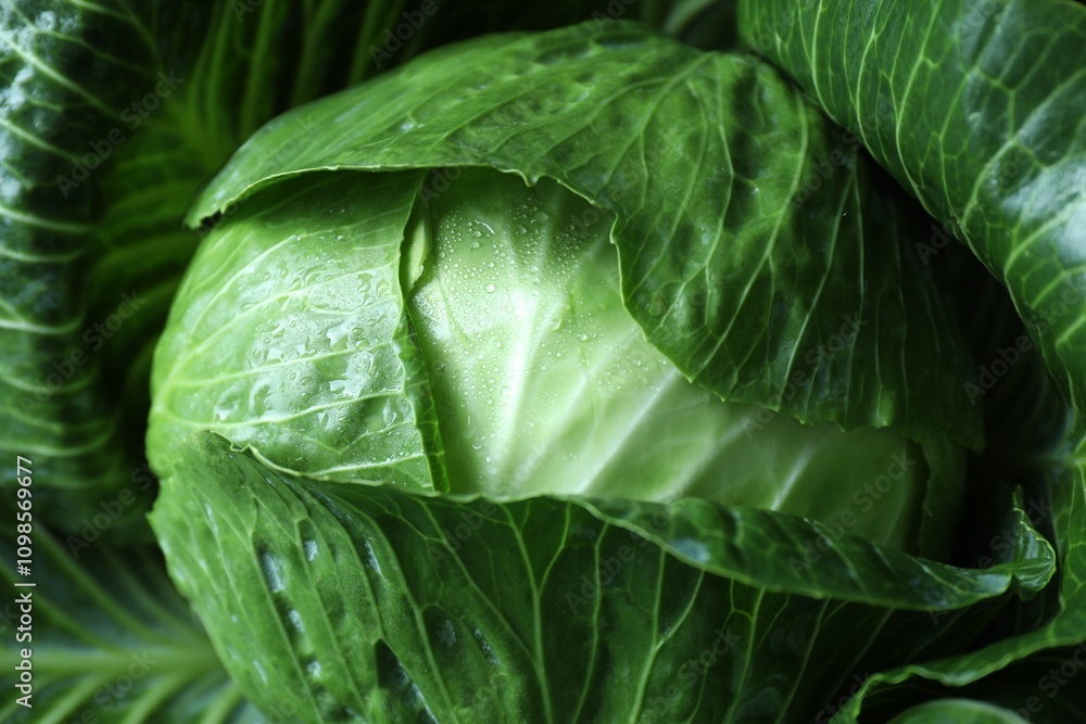 Obraz premium Whole ripe head of cabbage as background, closeup