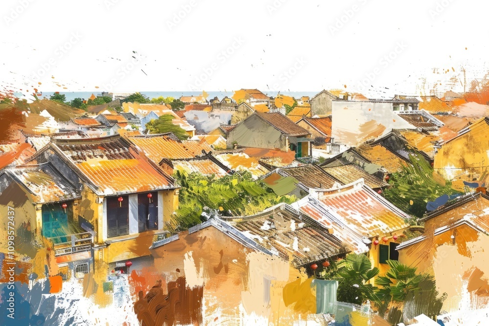 Obraz premium A panoramic view of a city from above, with buildings and streets visible