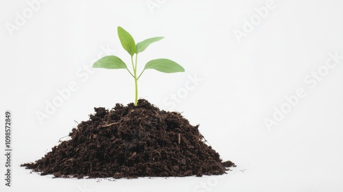 Wallpaper Mural A pure white background featuring a green plant sprouting from a pile of compost, symbolizing the cycle of life and sustainability, Simplified flat paper art illustration of Torontodigital.ca