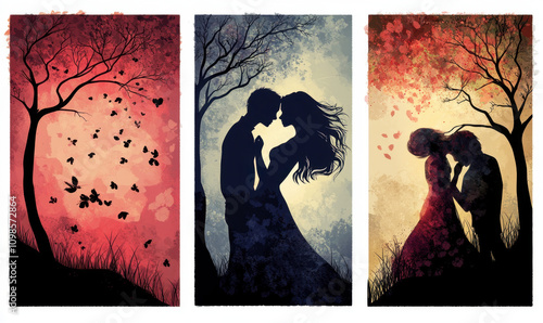 Romantic Triptych: A Watercolor Love Story 