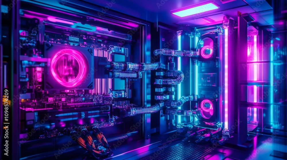 Obraz premium Spectacular Neon PC Build with Futuristic Design